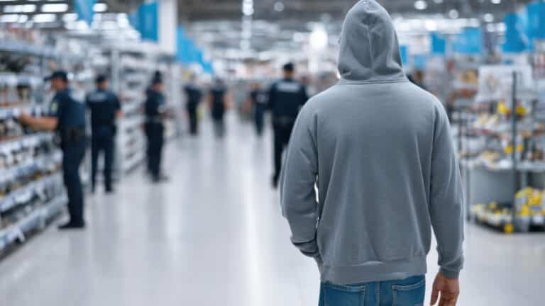 suspicious character walking through a grocery store