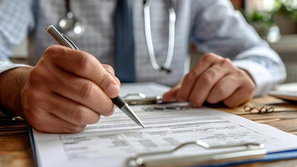 person filling out workers comp paperwork