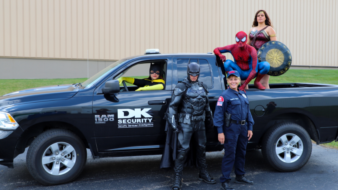 Superheroes with DK Security truck