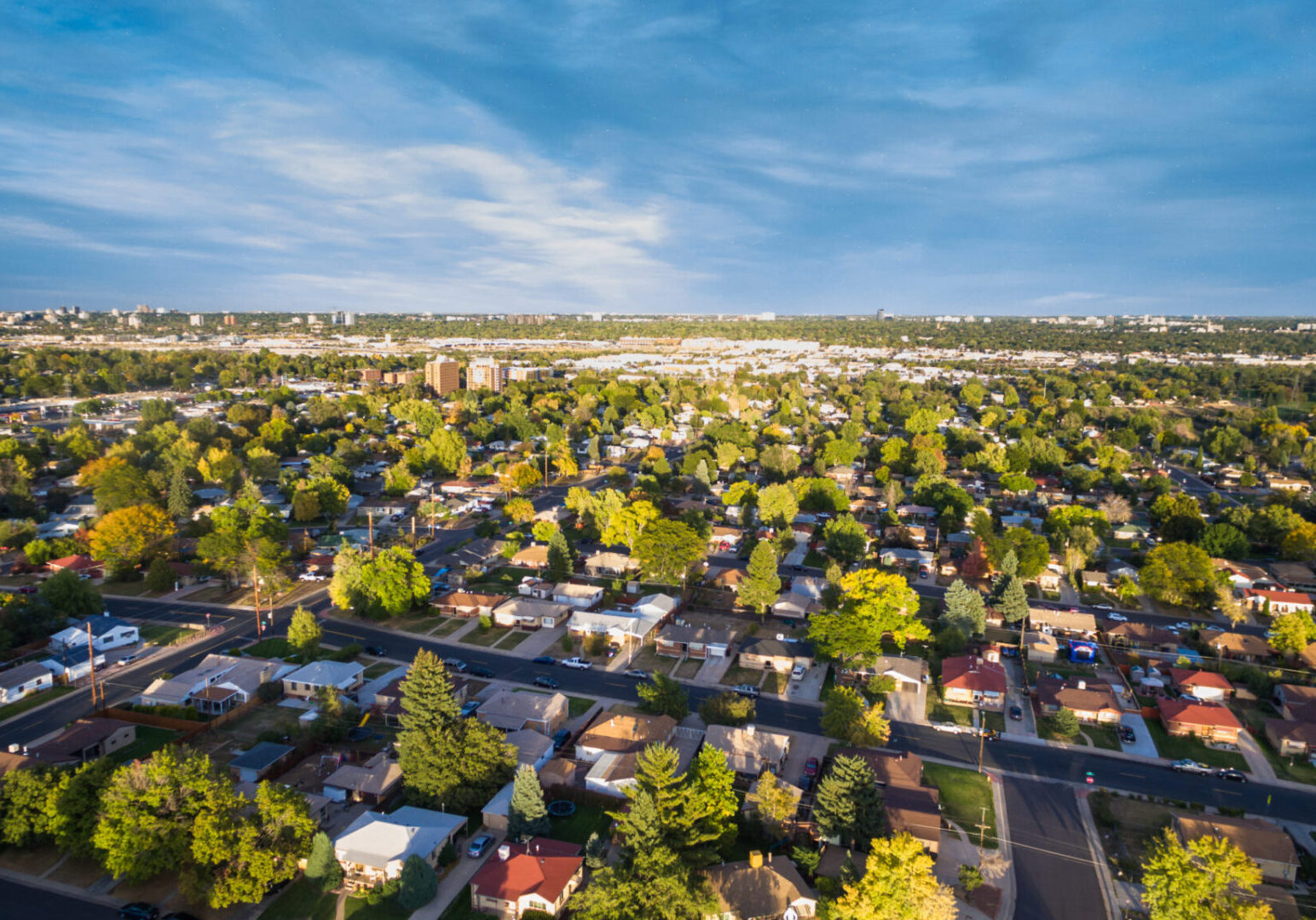 Aerial view of residential neighborhood in the Autumn.