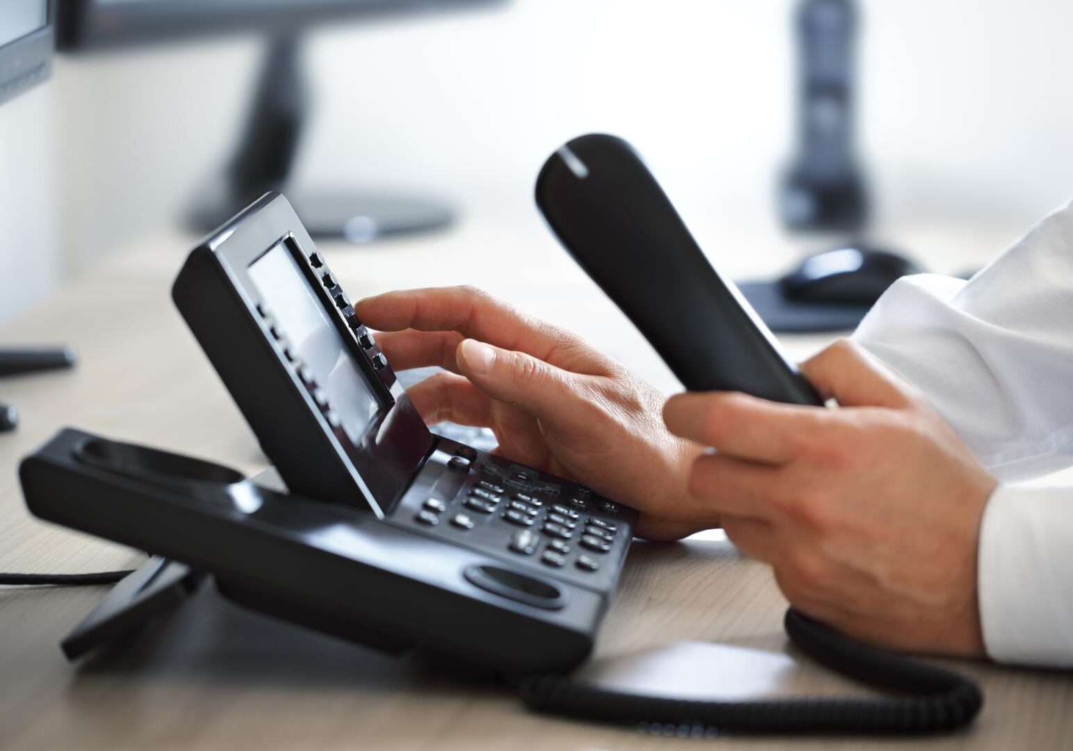 a command call center operator making a phone call