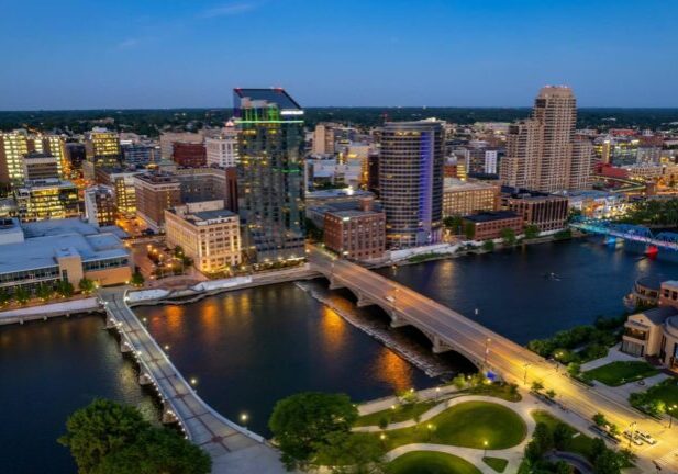 aerial view of a city in Michigan